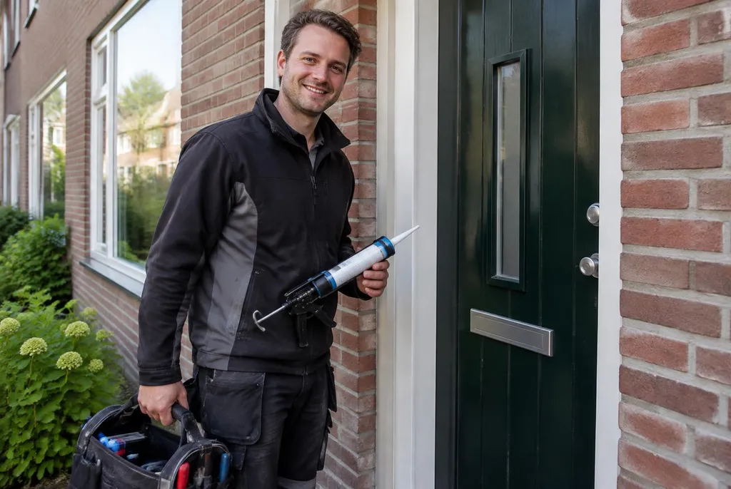 Vakman van Kitbedrijf Vierhouten bij de voordeur van een woning